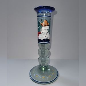Handpainted recycled glass Mexican candle stick